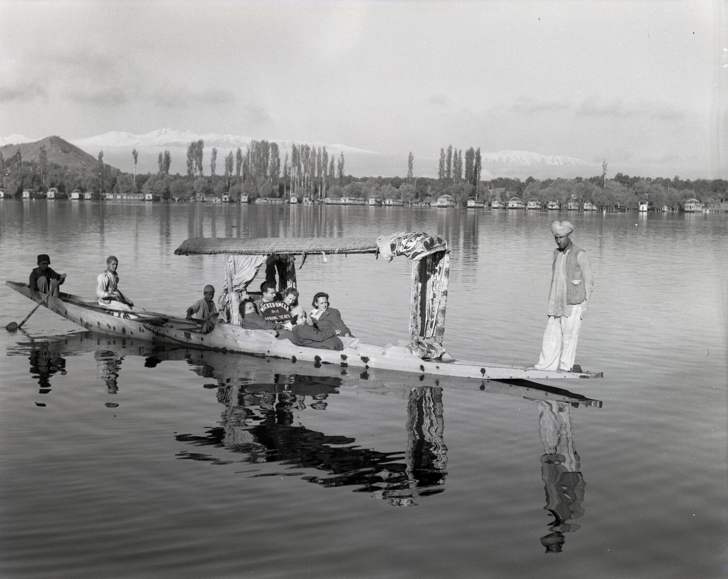 Allied Servicemen and Companions on a Shikara Boat, Dal Lake, Kashmir, WWII China-Burma-India Theater