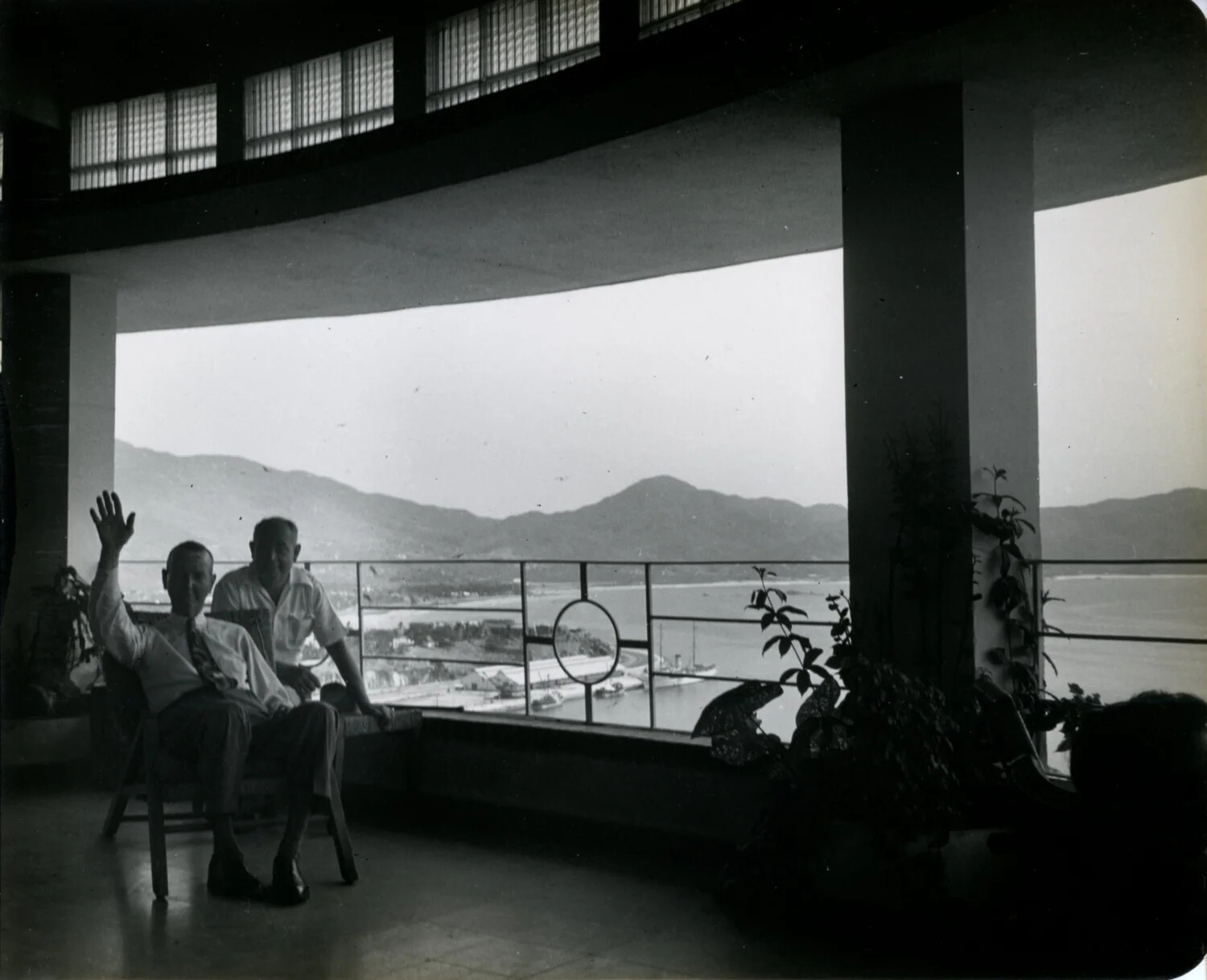 Waving Companion on the Veranda, Wainwright Travel Album, circa 1949