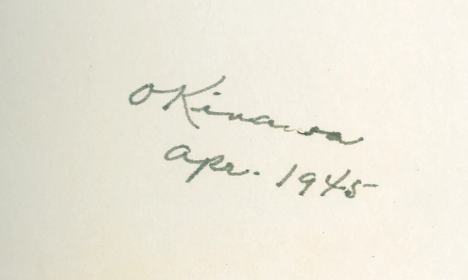 Handwritten Inscription: 'O. Kimura, Apr. 1945'
