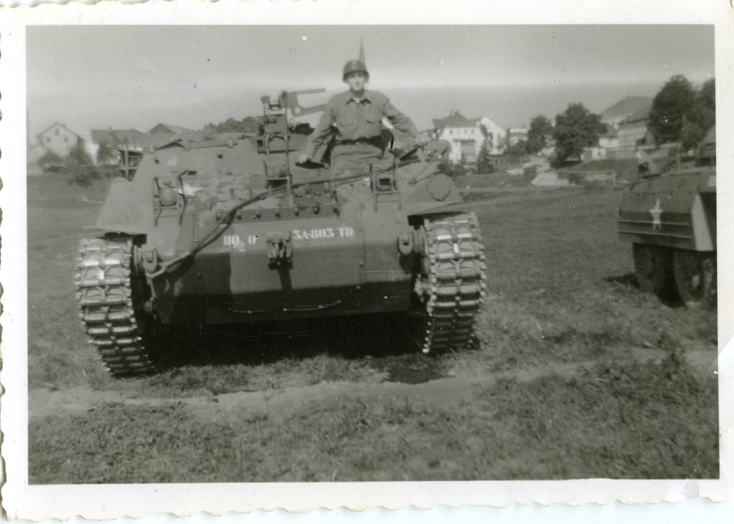 U.S. Army Tank Destroyer (803rd TD Battalion) with Crewman in Turret Hatch, European Village, WWII