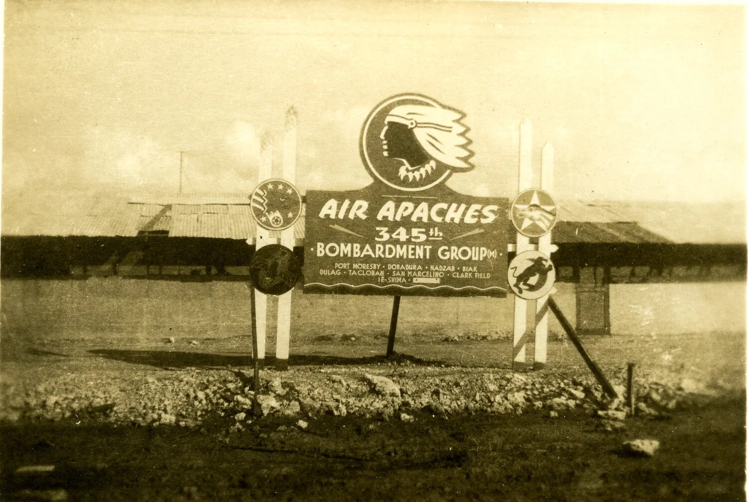 345th Bombardment Group 'Air Apaches' Unit Sign with Campaign Roster — Ie Shima, WWII