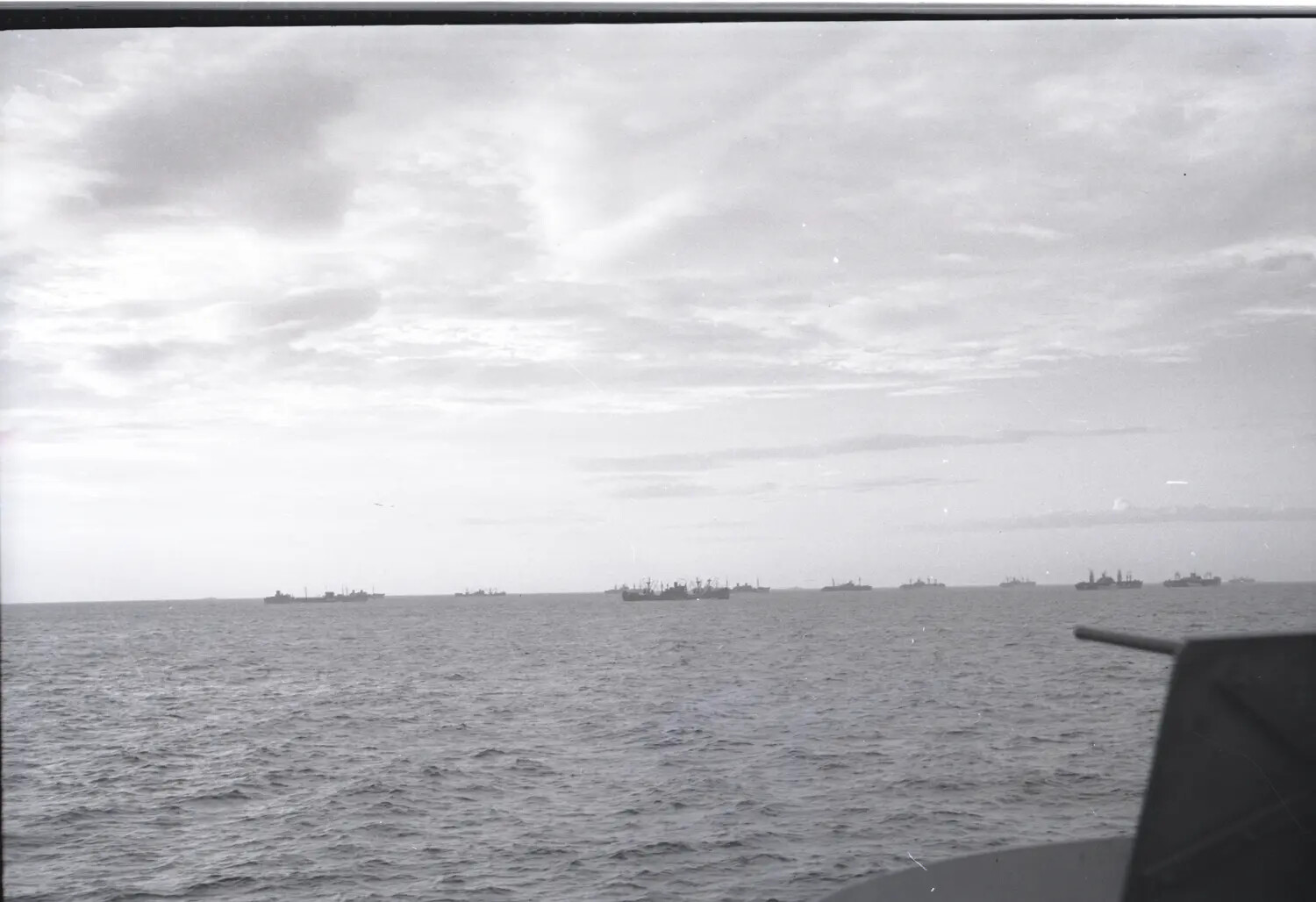 Convoy of Ships on the Horizon, Viewed from USS Petrof Bay (CVE-80), WWII