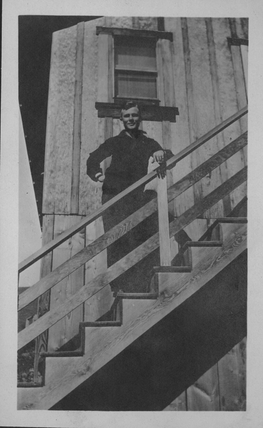 U.S. Navy Sailor on Barracks Stairway, Mare Island Naval Shipyard, 1917