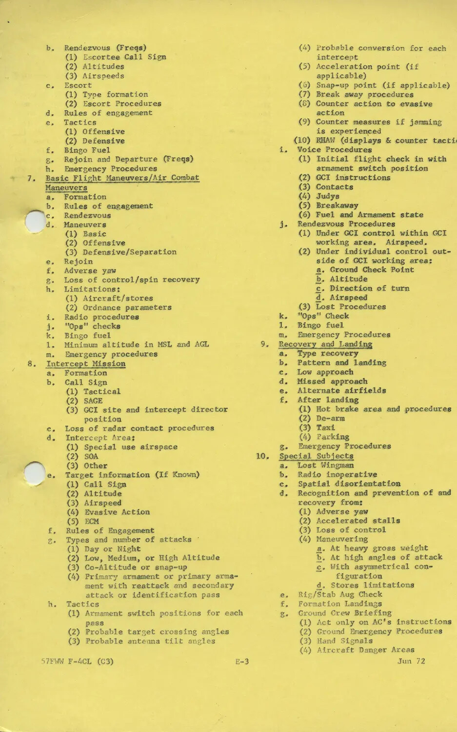 USAF 57th Fighter Weapons Wing F-4 Combat Crew Training Syllabus, Page E-3 (June 1972)