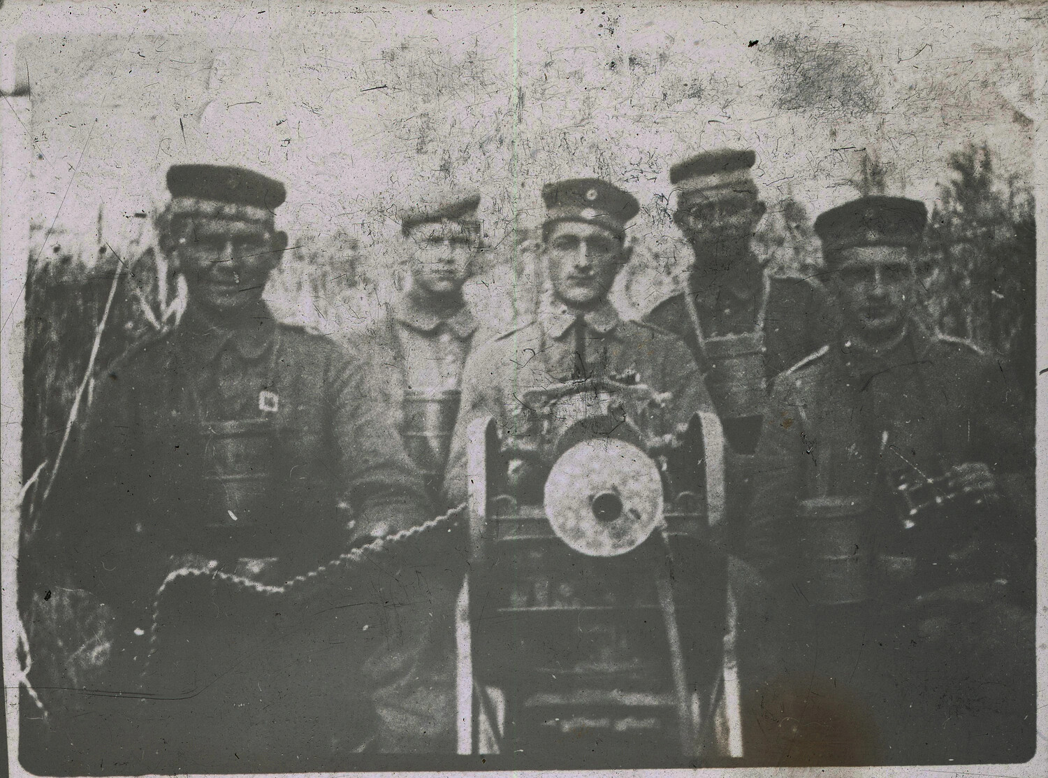 WWI France Glass Plate Negative No. 14 — Artillery Gun Crew Group Portrait