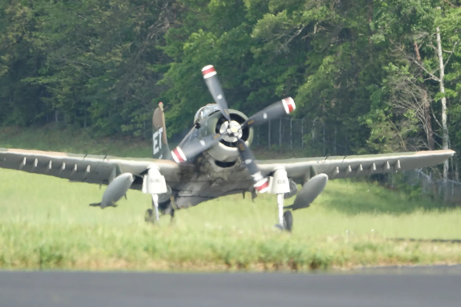 A-1 Skyraider 'ET 606' Taxiing Head-On with Propeller in Motion