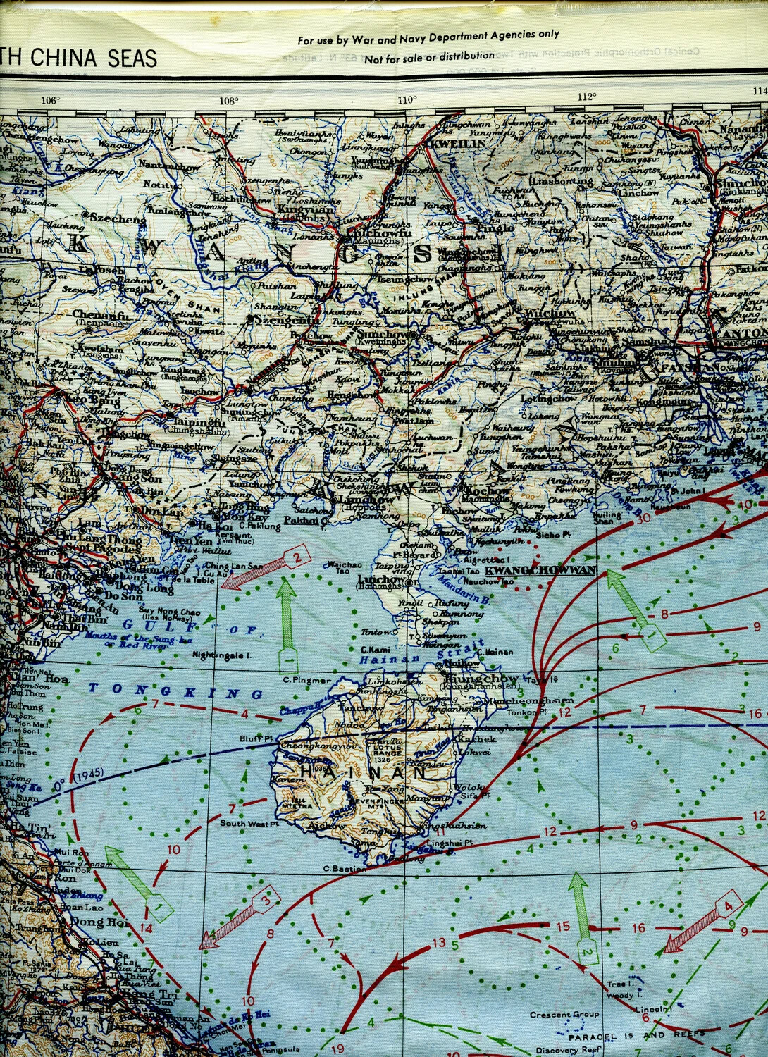 WWII AAF Silk Escape and Evasion Map - South China Sea, Hainan Island and Gulf of Tonkin (Blue Side)