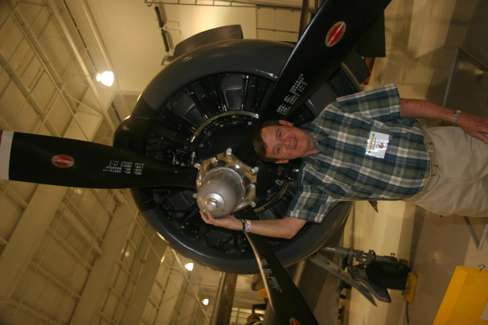 Museum Visitor with Radial Engine Propeller Assembly, 2016