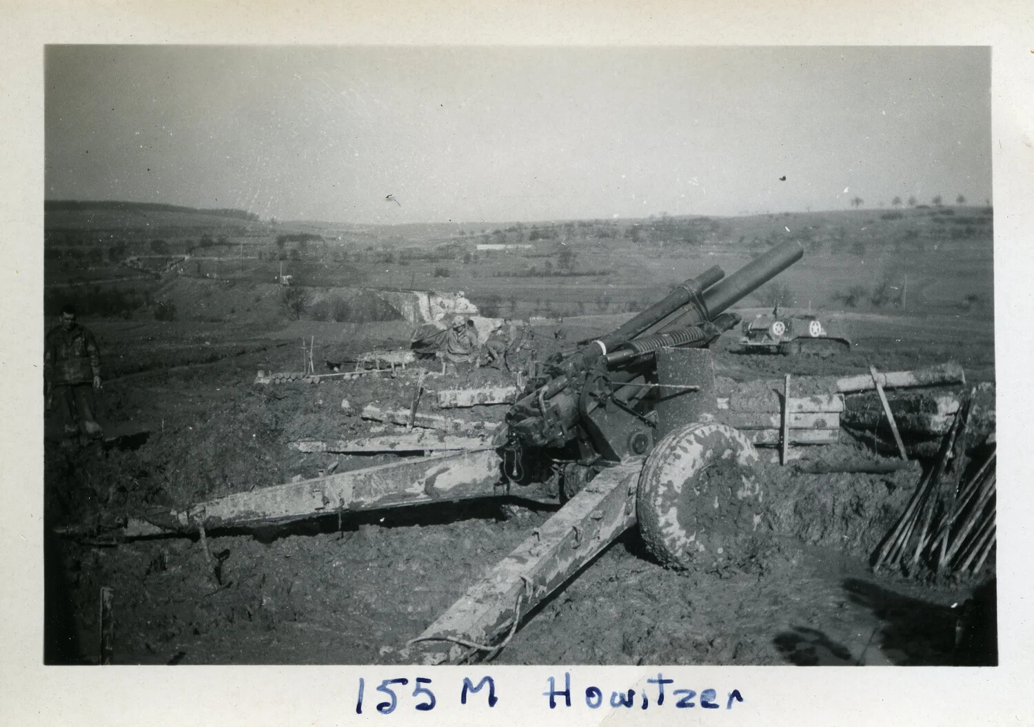 U.S. Army 155mm M1 Howitzer Emplaced in the Field, 44th Infantry Division, WWII European Theater