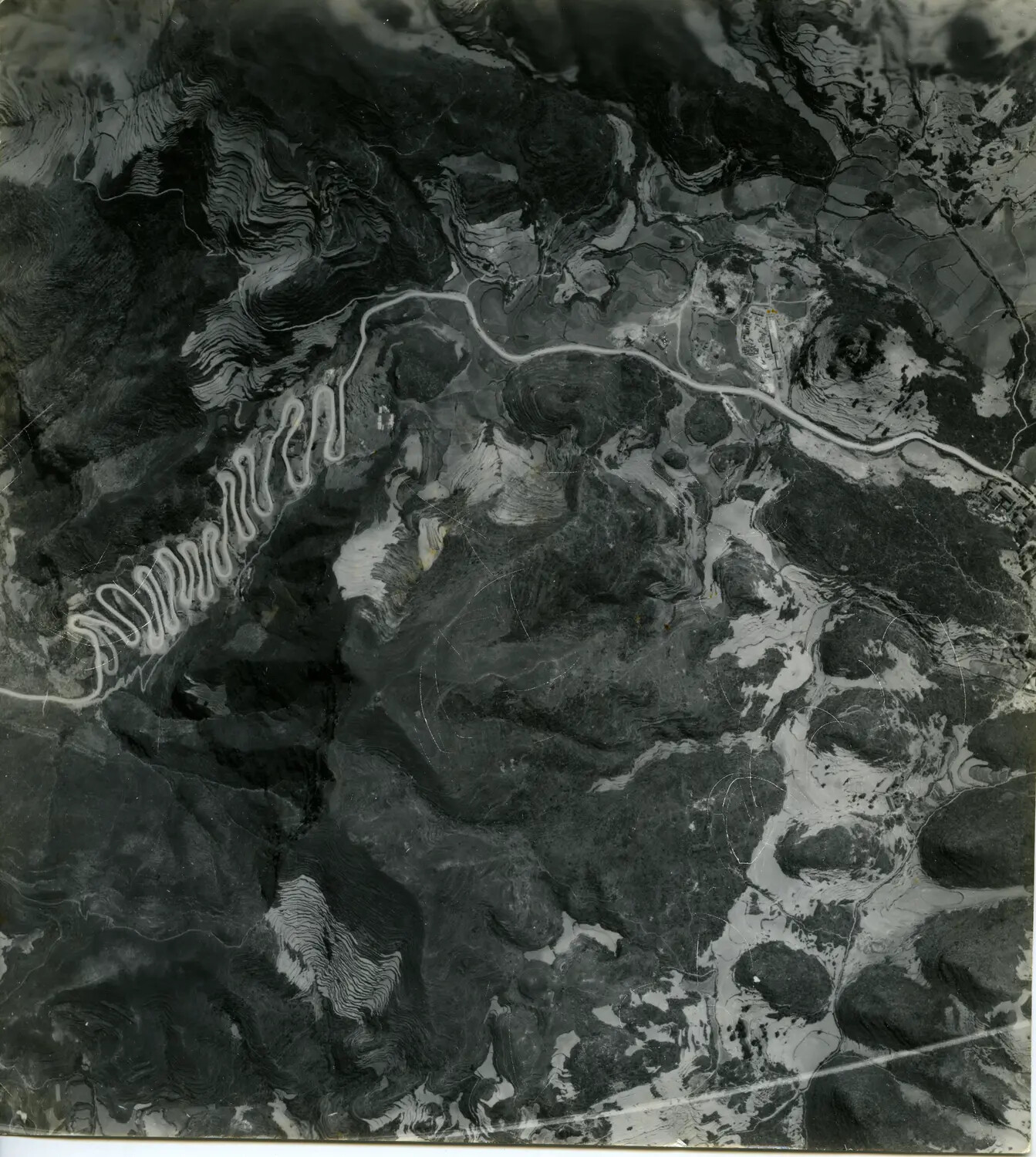 WWII Aerial Reconnaissance Photograph: Mountain Switchback Road, China-Burma-India Theater
