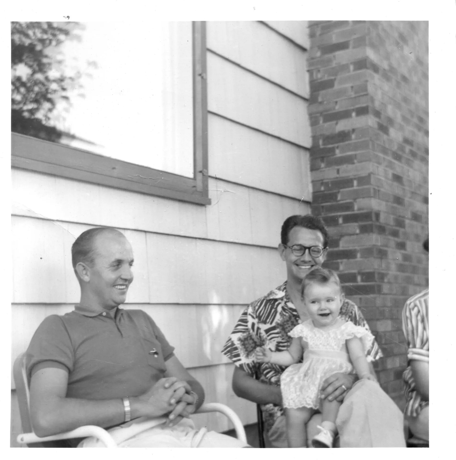 Family Gathering with Laughing Toddler, Backyard Patio, circa 1960