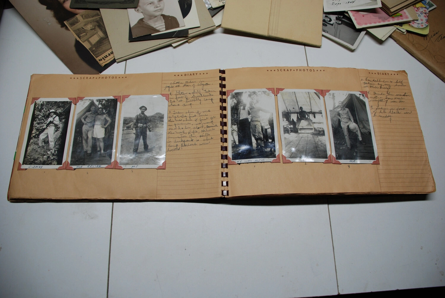 Scrapbook Diary Spread: Pacific Theater Snapshots with Handwritten Captions, Jack T. Kelley Collection