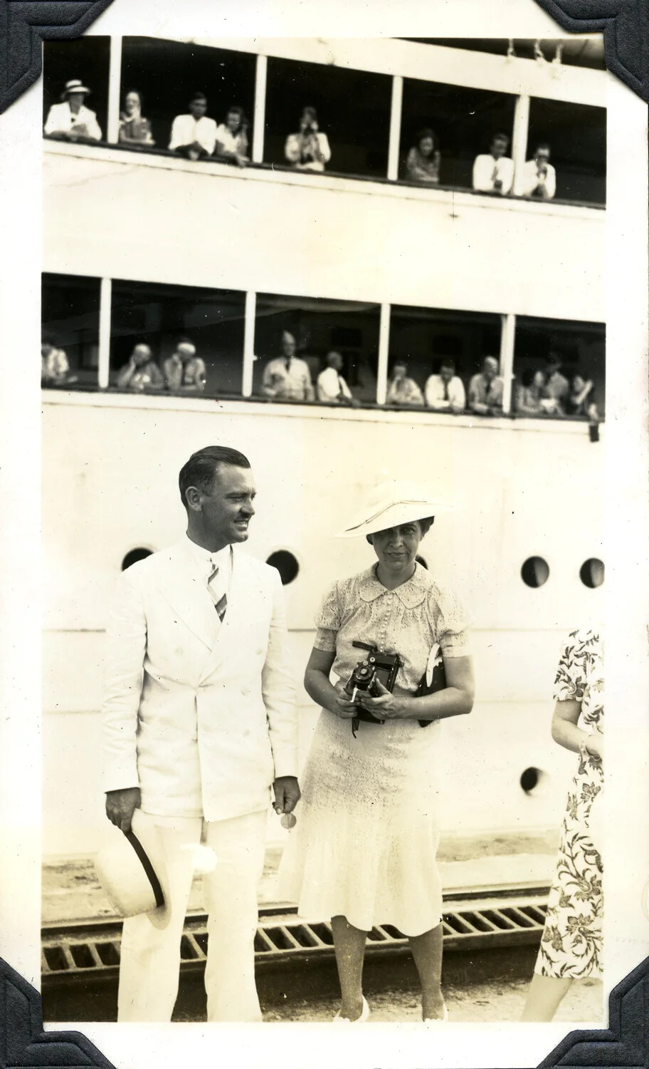 Couple Posing Before Ocean Liner, 1930s Steamship Voyage