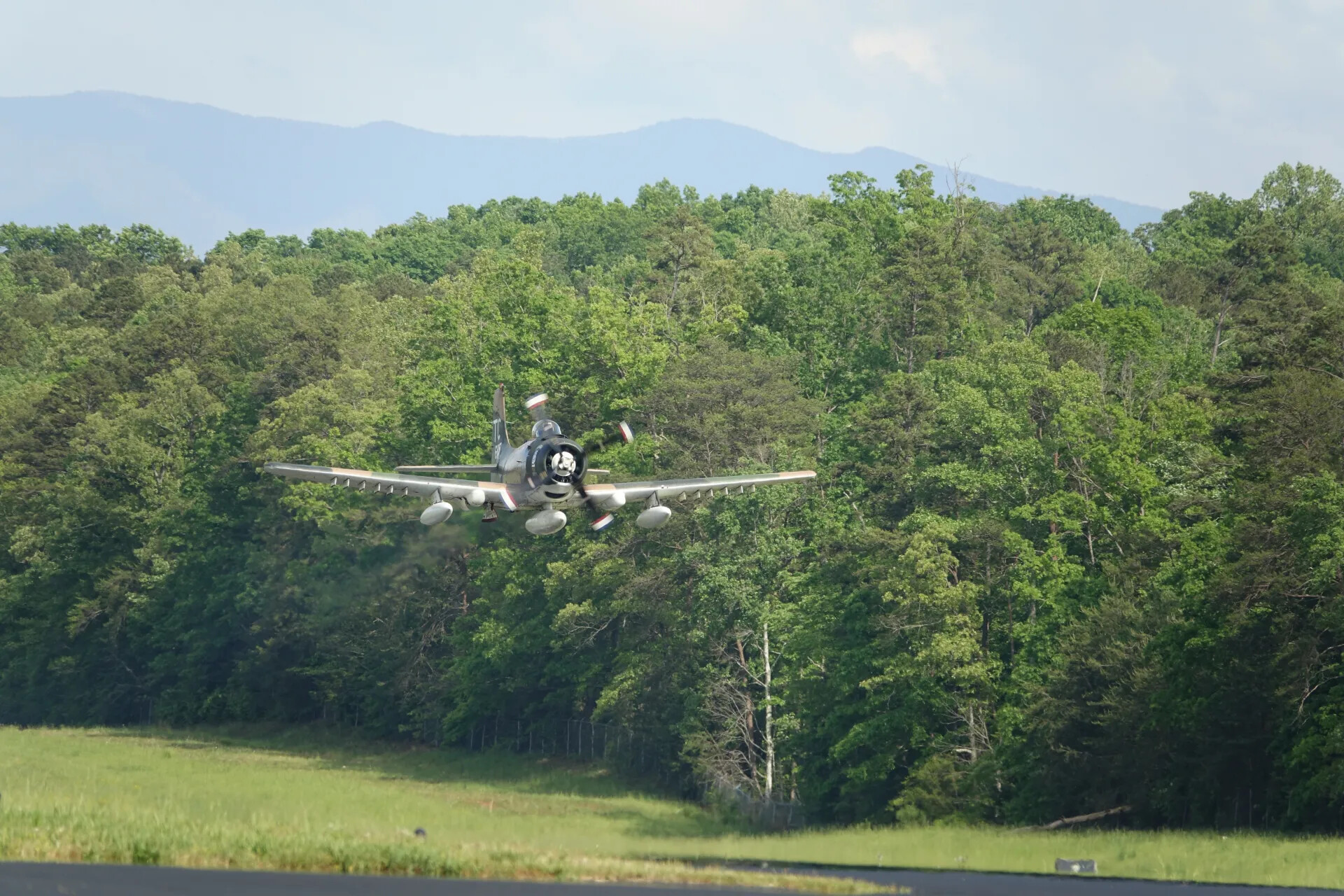 Natural-Metal A-1 Skyraider Climbing Out After Takeoff, Tennessee Air Event, May 2019