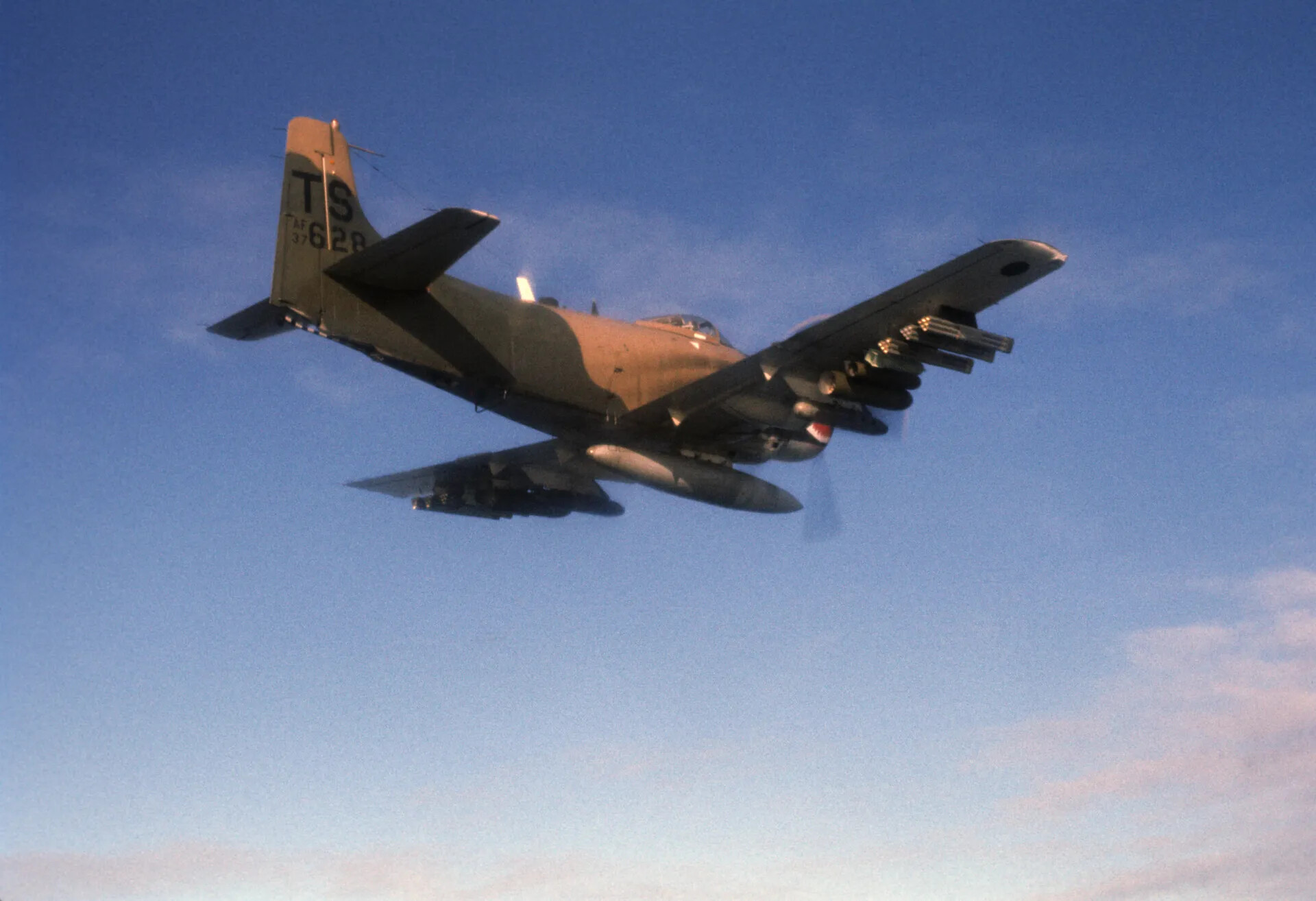 A-1 Skyraider Banking With Full Ordnance Load, Tail Code TS
