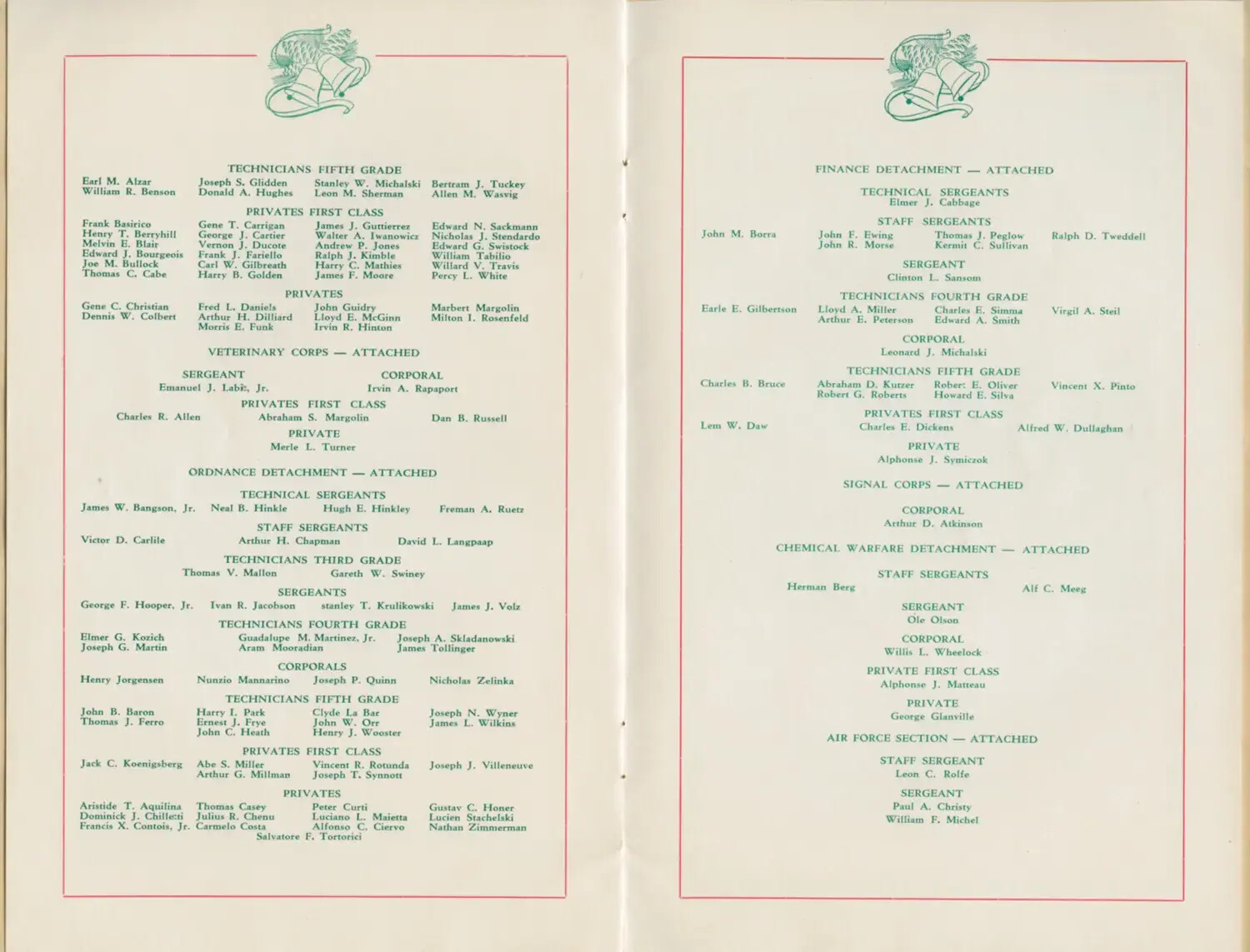 WWII Unit Christmas Dinner Program: Attached Detachment Rosters, 1943