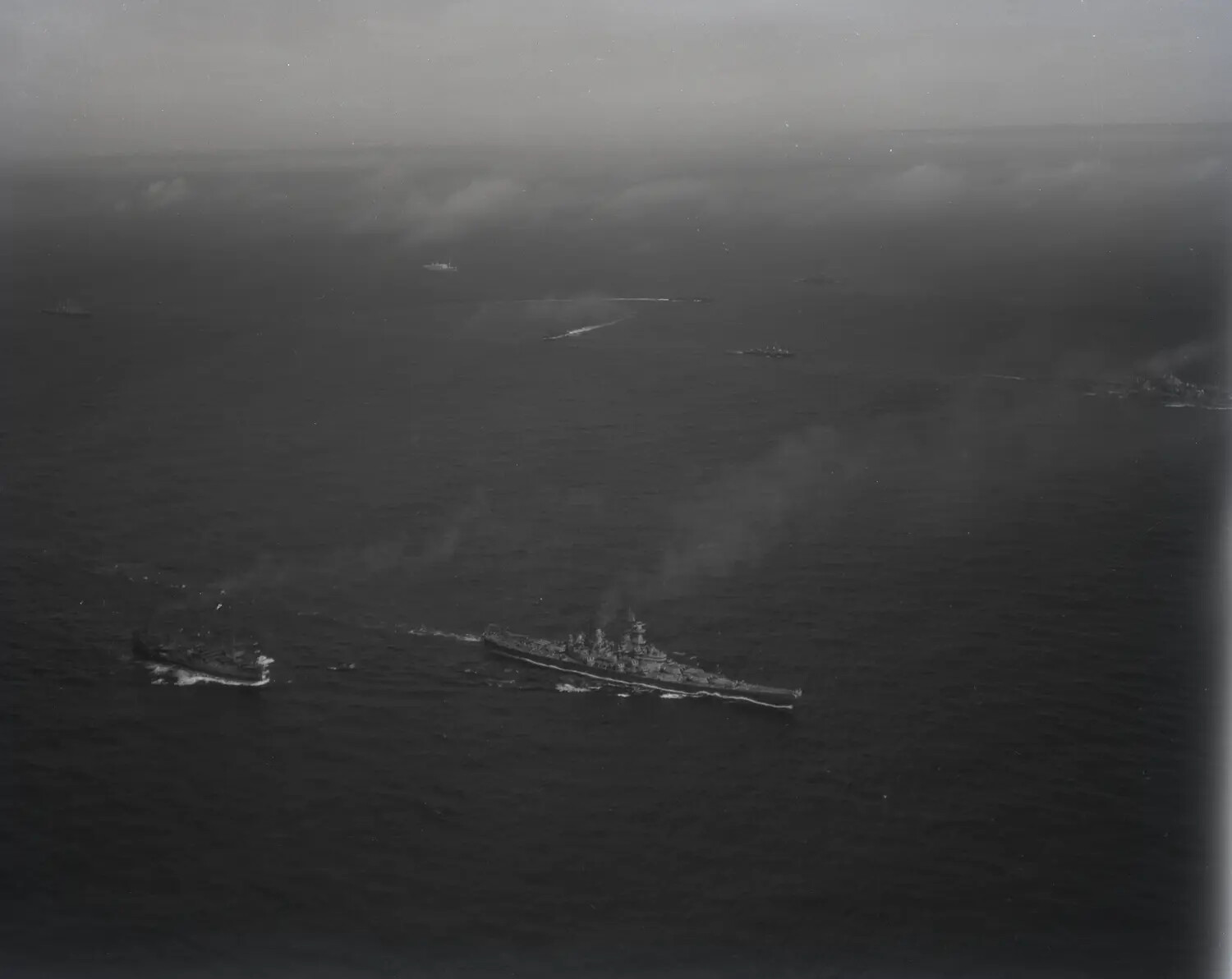 Aerial View of U.S. Navy Task Force at Sea, Pacific Theater, World War II