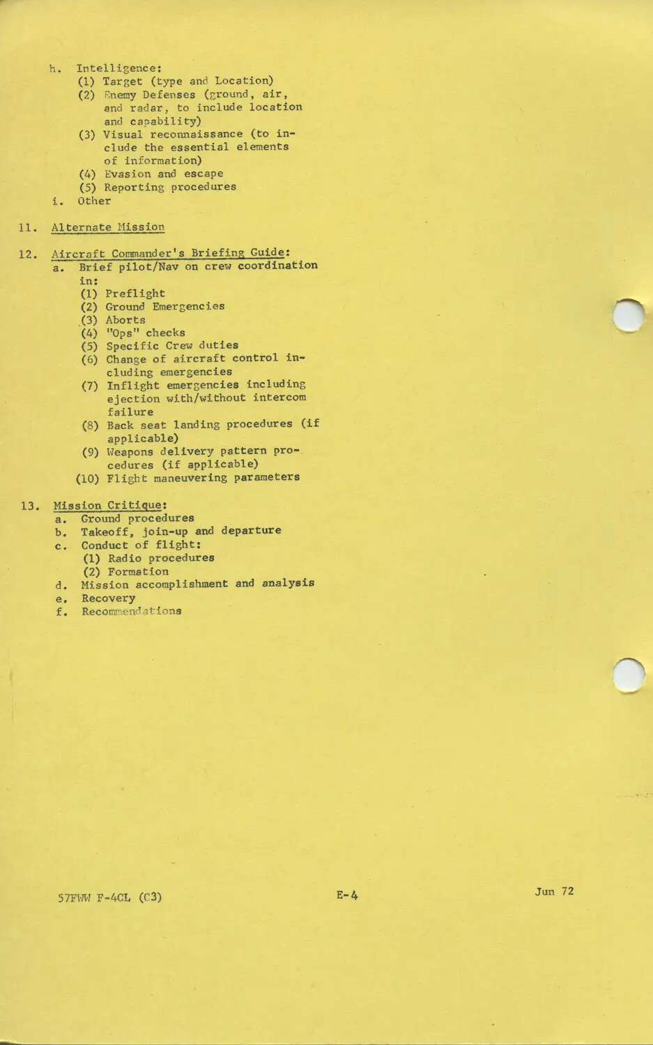 57th Fighter Weapons Wing F-4 Aircrew Briefing Guide and Mission Critique Checklist, Page E-4, June 1972