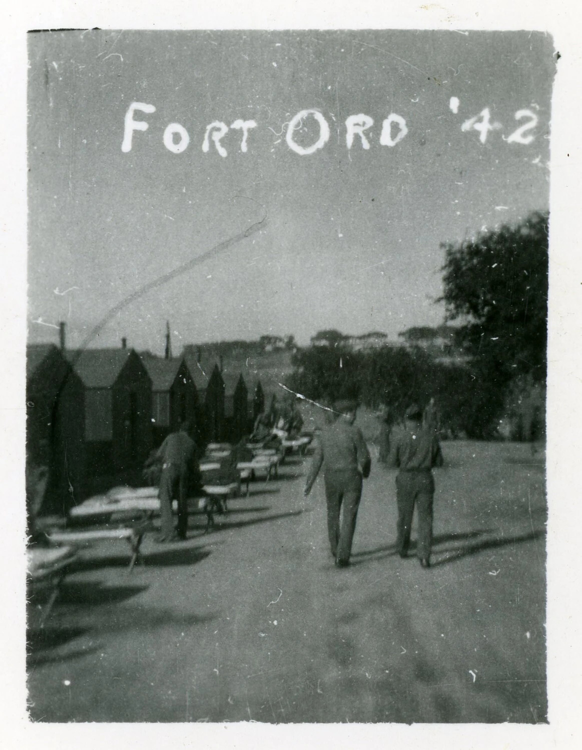 Soldiers Walking Company Street, Fort Ord, California, 1942 (Second View)