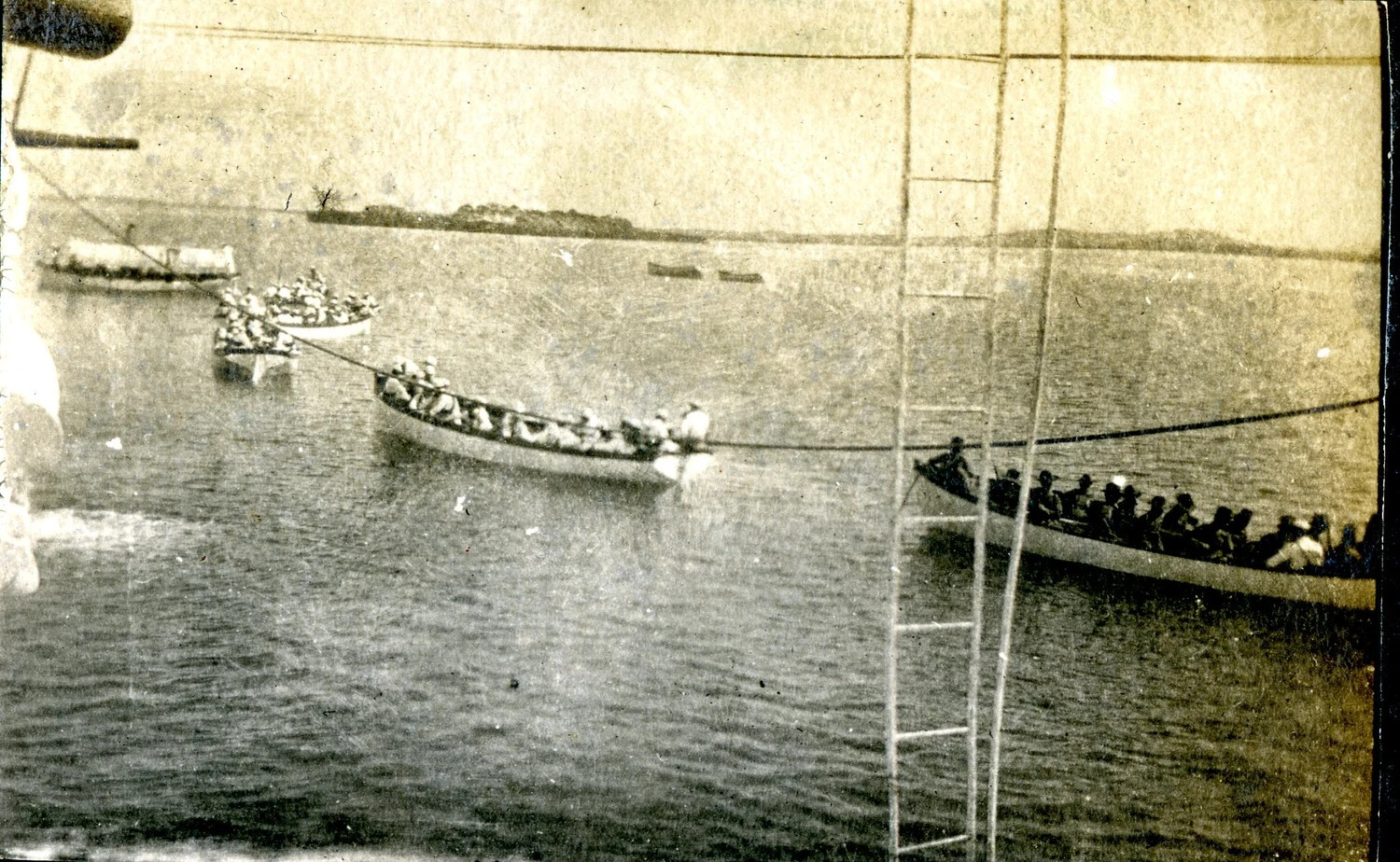 Ship's Boats Under Tow Carrying Sailors, Harbor Scene, c. 1904-1905