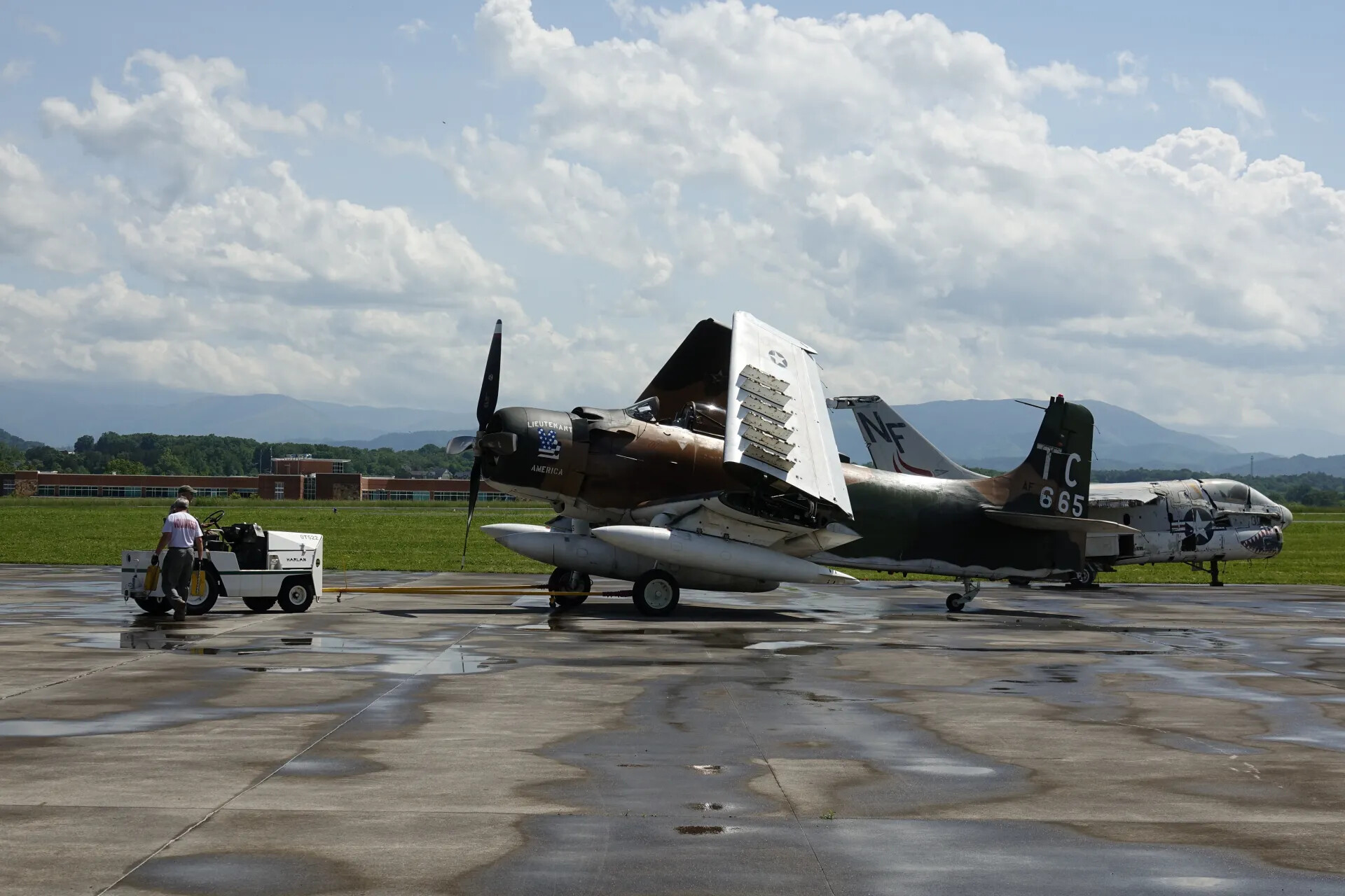 Preserved Douglas A-1 Skyraider 'Lieutenant America' Being Towed at Airshow Ramp, May 2019
