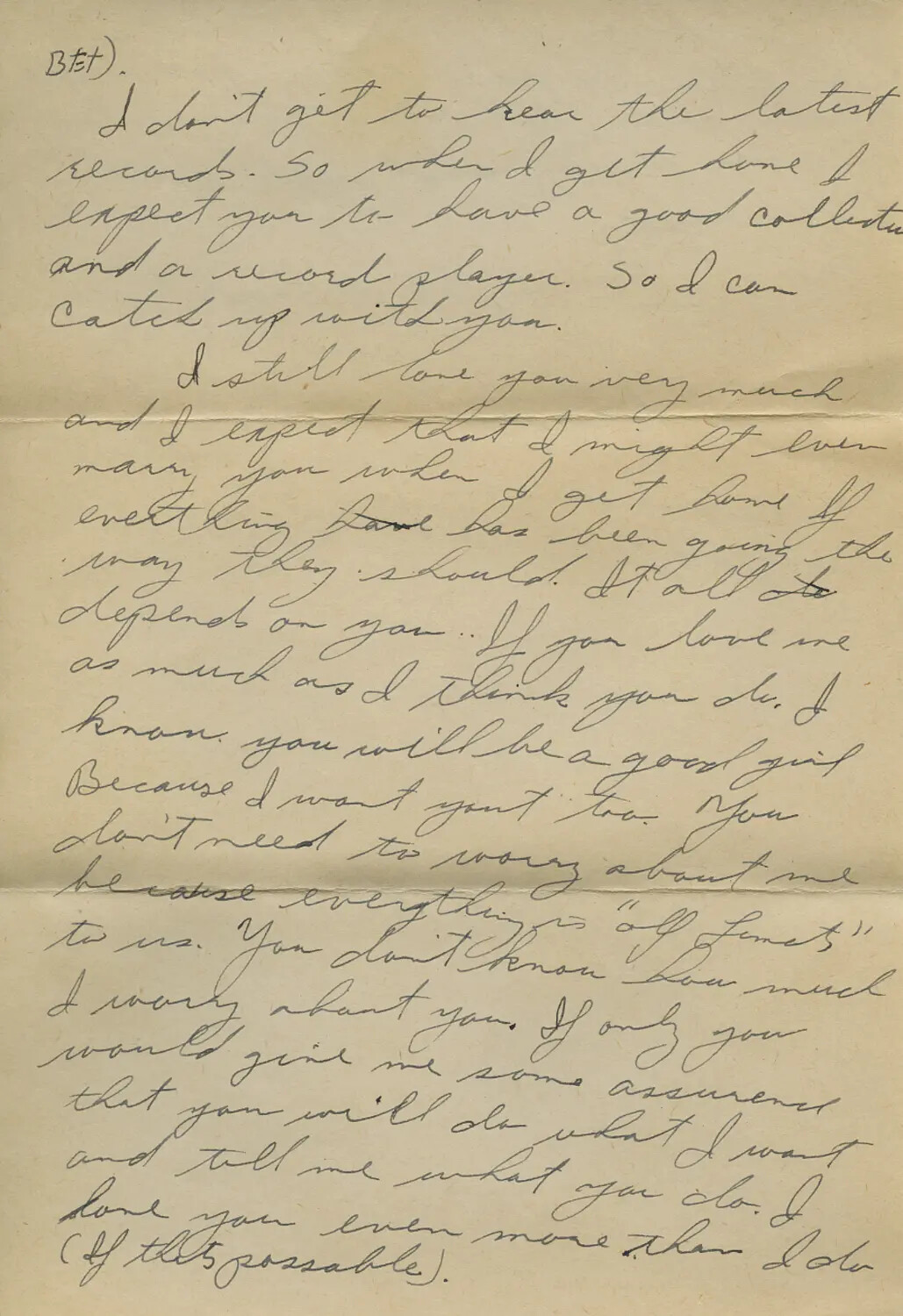 Handwritten Wartime Love Letter, Interior Page (Moon Family Correspondence Collection)