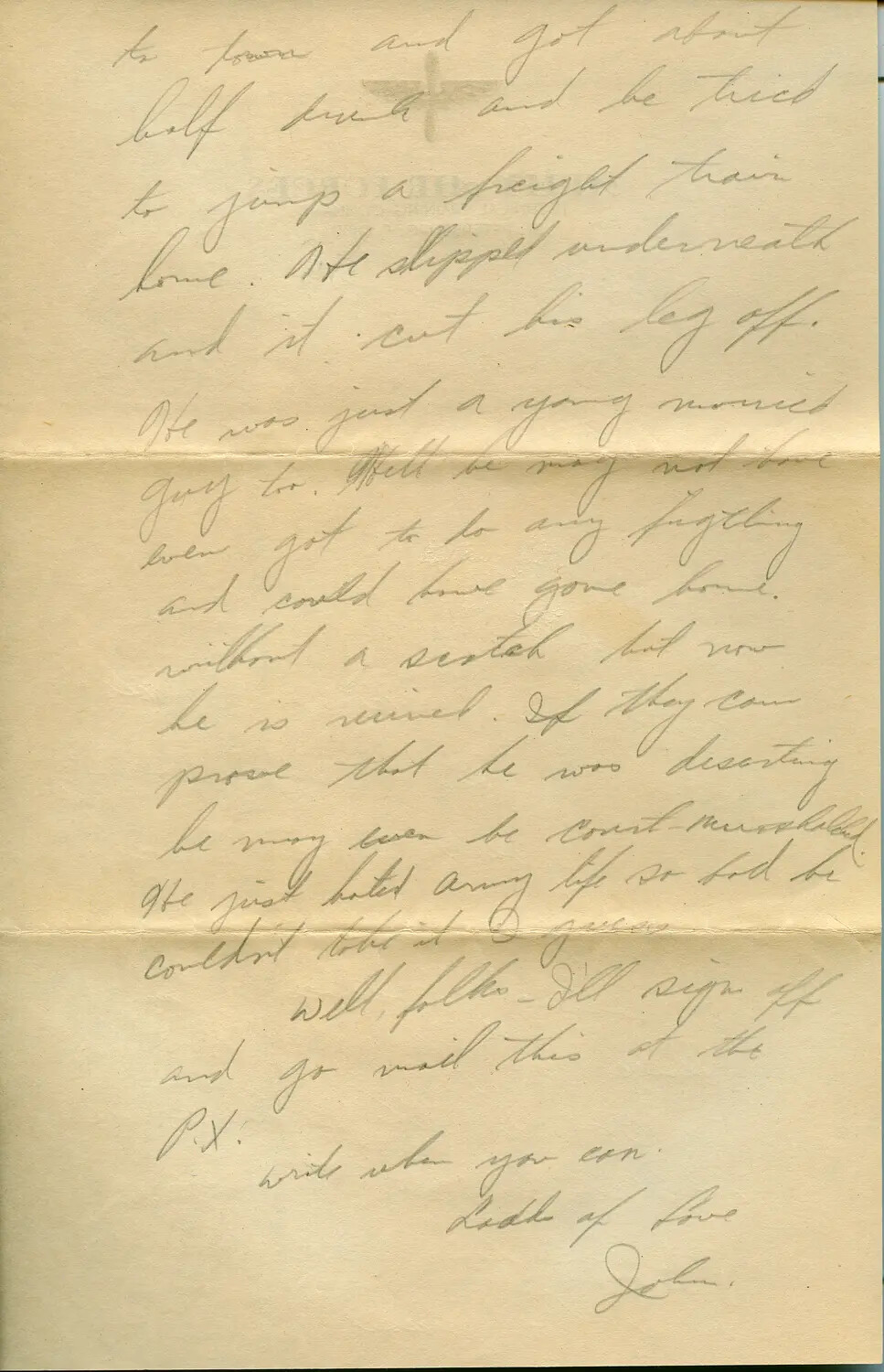 Handwritten Letter Page, 1944 — WWII Personal Correspondence, Margaroli B-24 Belly Gunner Collection