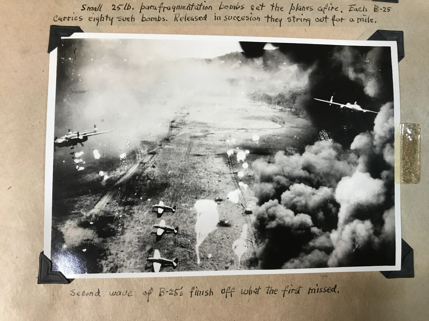 Second Wave B-25 Strike on Japanese Airfield, Wewak Area, New Guinea - Annotated