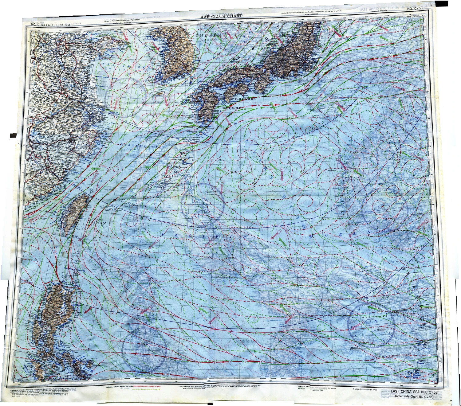 AAF Cloth Escape Chart No. C-53, East China Sea (Side B), 345th Bomber Group Collection