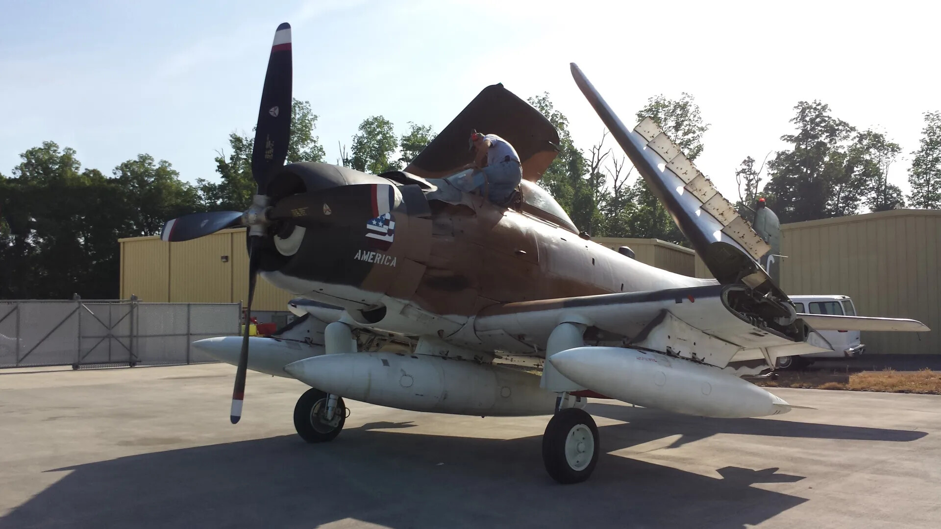Douglas A-1 Skyraider "America" - Full Profile with Wings Folded, Maintenance in Progress