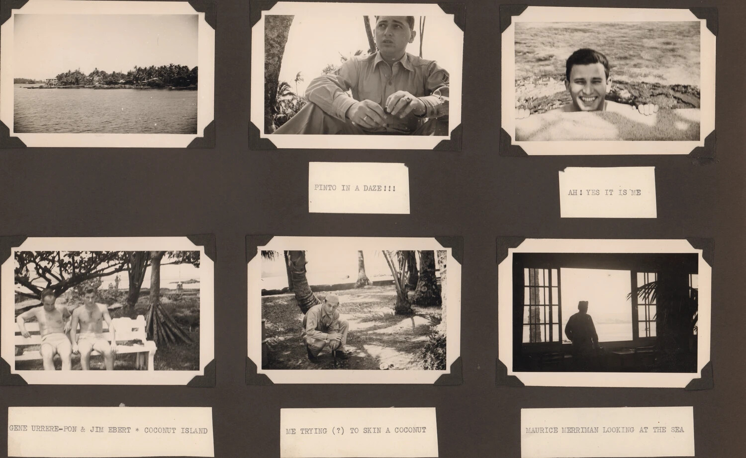 Photo Album Page: Servicemen at Coconut Island, WWII Pacific Theater