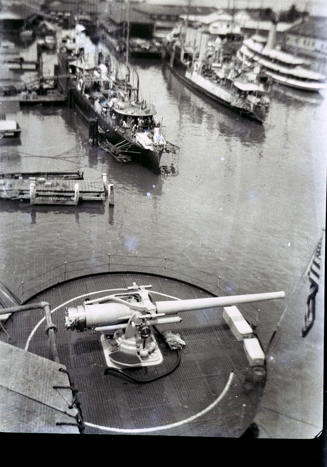 U.S. Navy Anti-Aircraft Gun Mount Overlooking a Chinese River Port, Pre-WWII