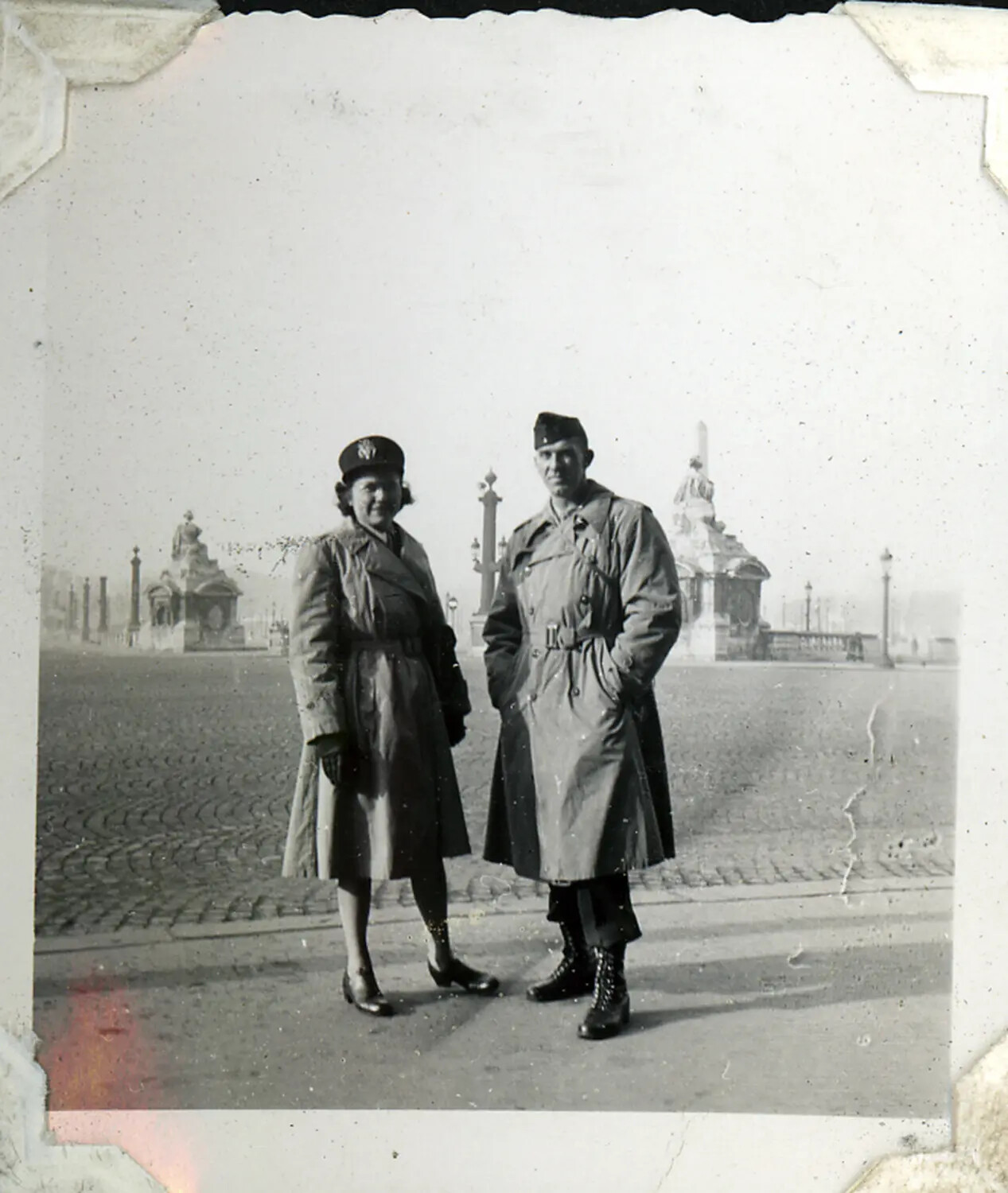 American Servicewoman and Serviceman at the Place de la Concorde, Paris, WWII Era