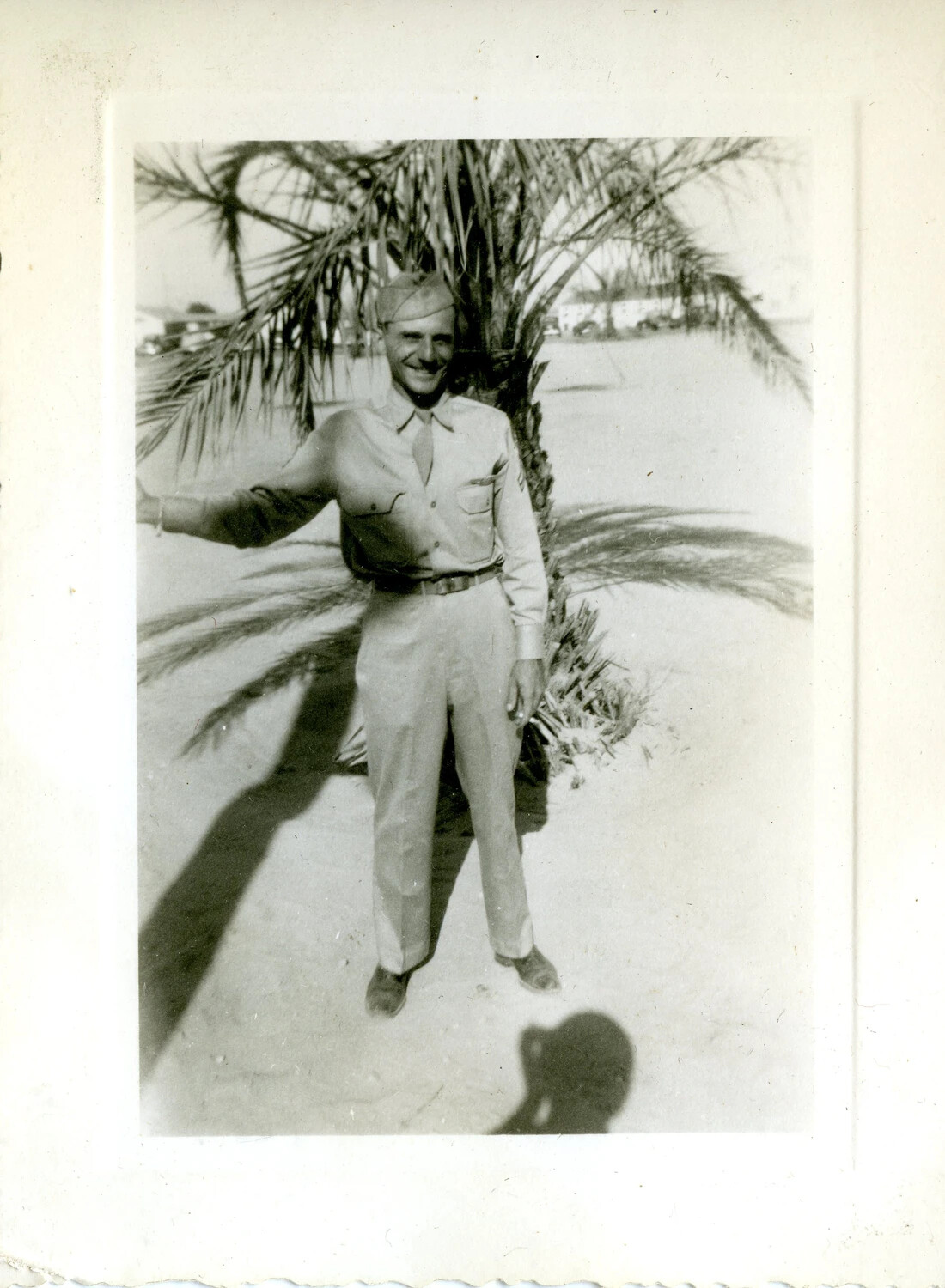 Airman Posed Beneath a Palm Tree, 345th Bombardment Group, WWII Pacific Theater