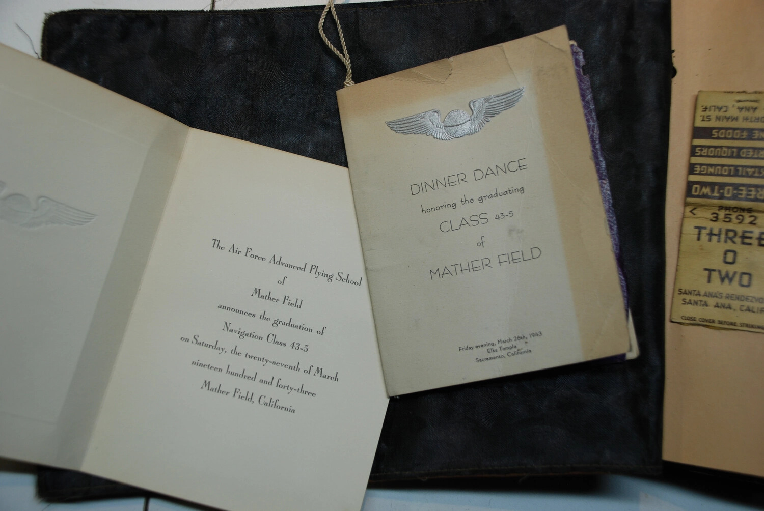 Mather Field Navigation Class 43-5 Graduation Announcement and Dinner-Dance Program, 1943