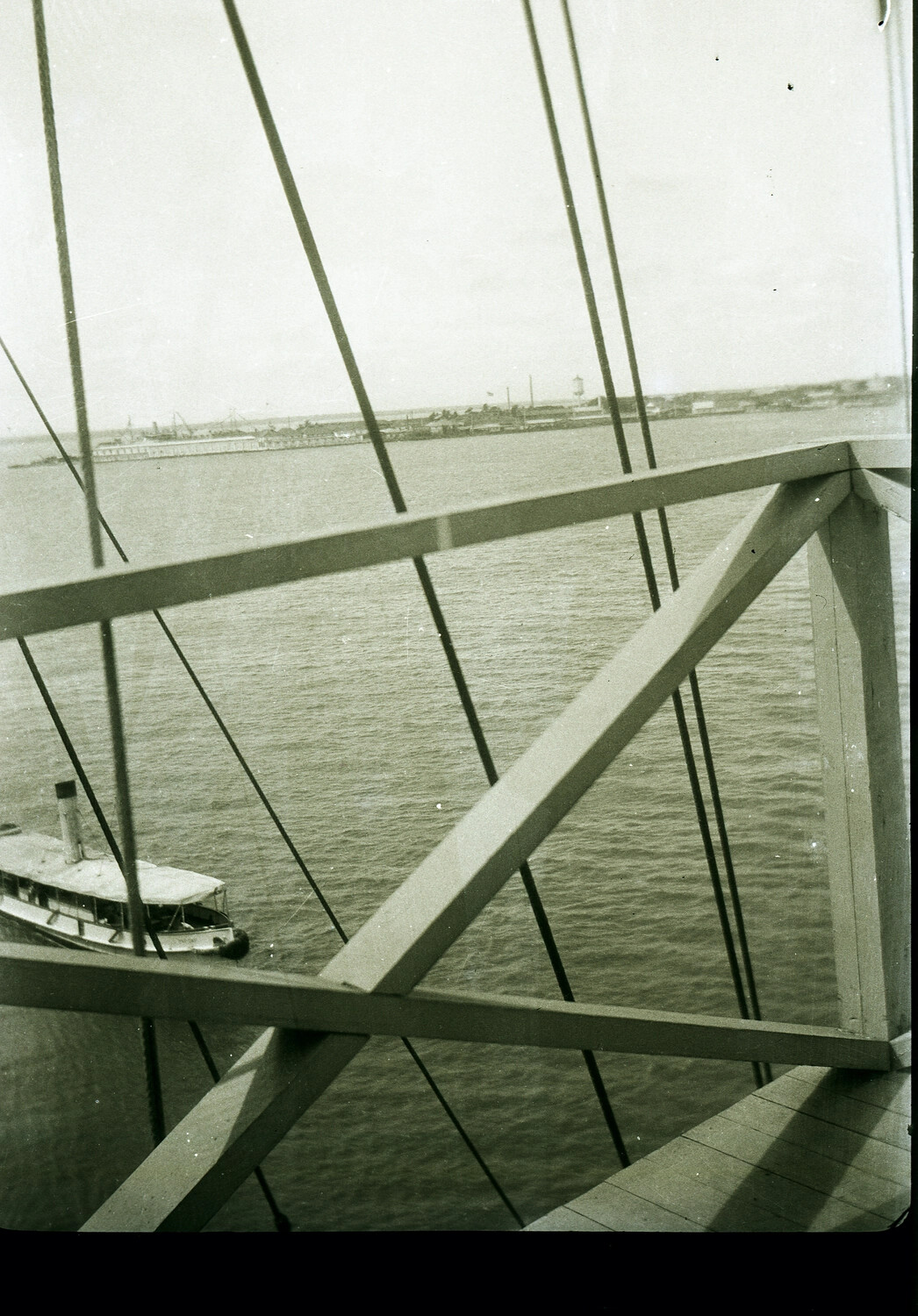 View Through Ship's Rigging Toward Chinese Harbor Waterfront, 1930s U.S. Navy Photograph