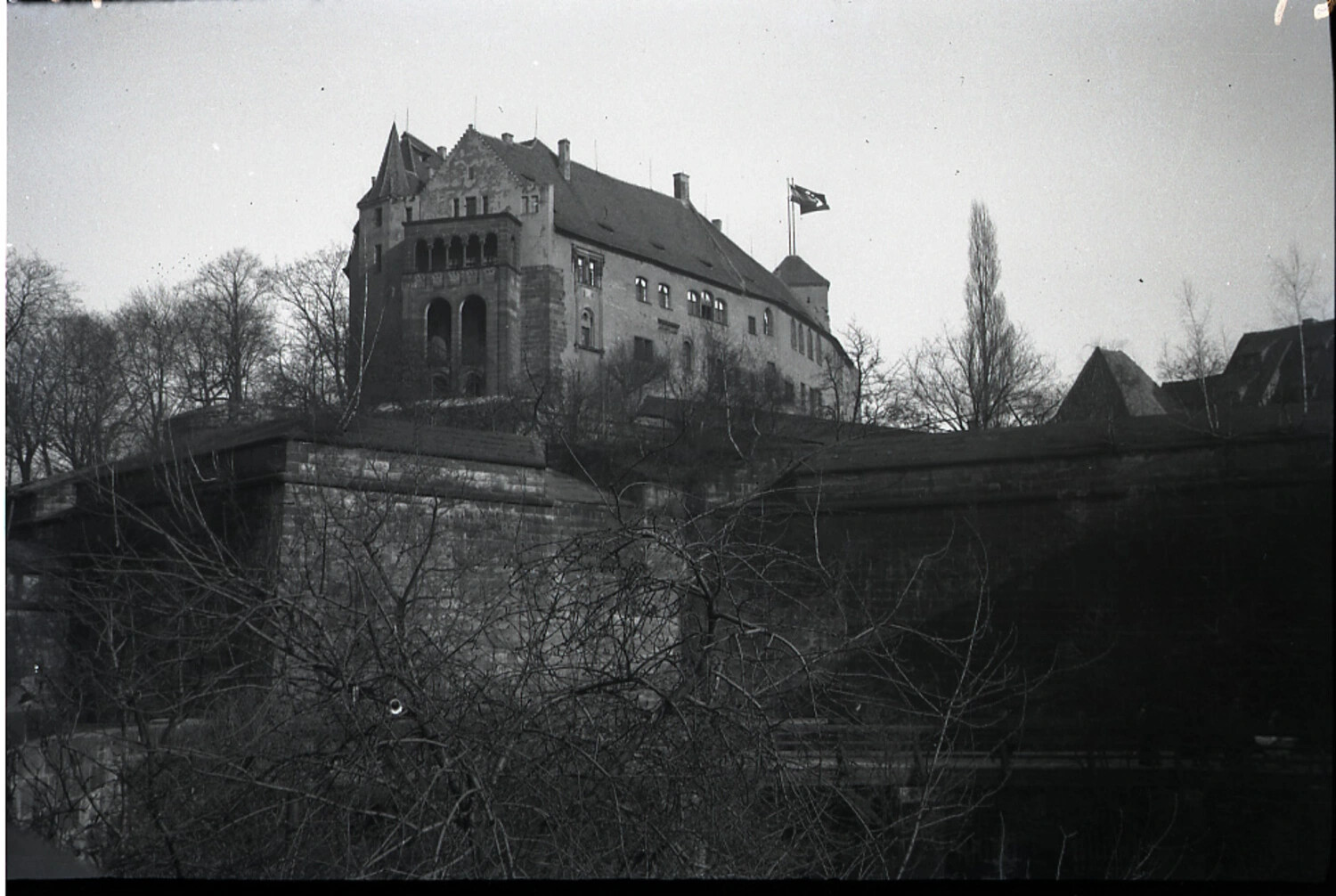 Medieval German Castle with Nazi Flag, Possibly the Kaiserburg, Nuremberg