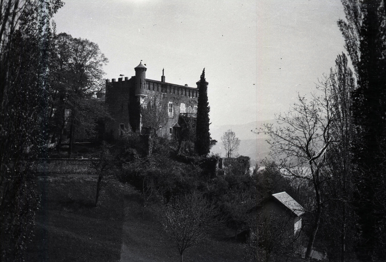 French Chateau on Hillside, WWI-Era Photograph, France