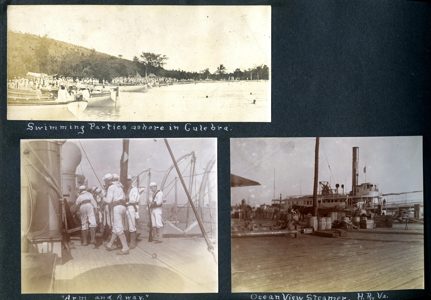 Album Page: Swimming at Culebra, Armed Landing Party, and Ocean View Steamer
