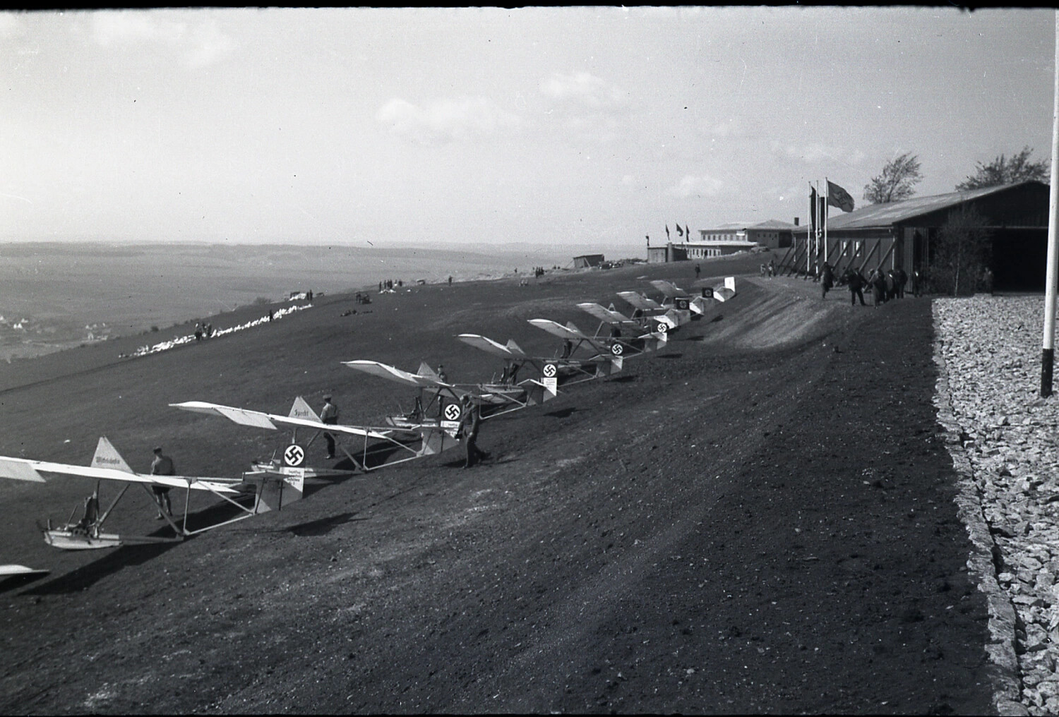 Row of Primary Training Gliders with Nazi-Era Markings at a German Gliding School, 1930s