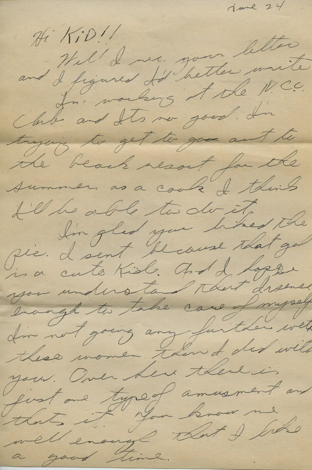 Handwritten Letter Dated 'June 24', Moon/Sammiet WWII Correspondence Collection