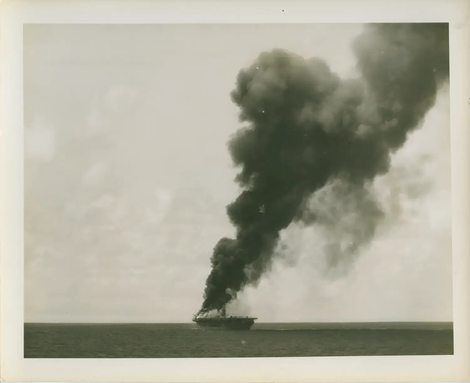 Escort Carrier Burning at Sea, USS Petrof Bay (CVE-80) Collection, WWII Pacific