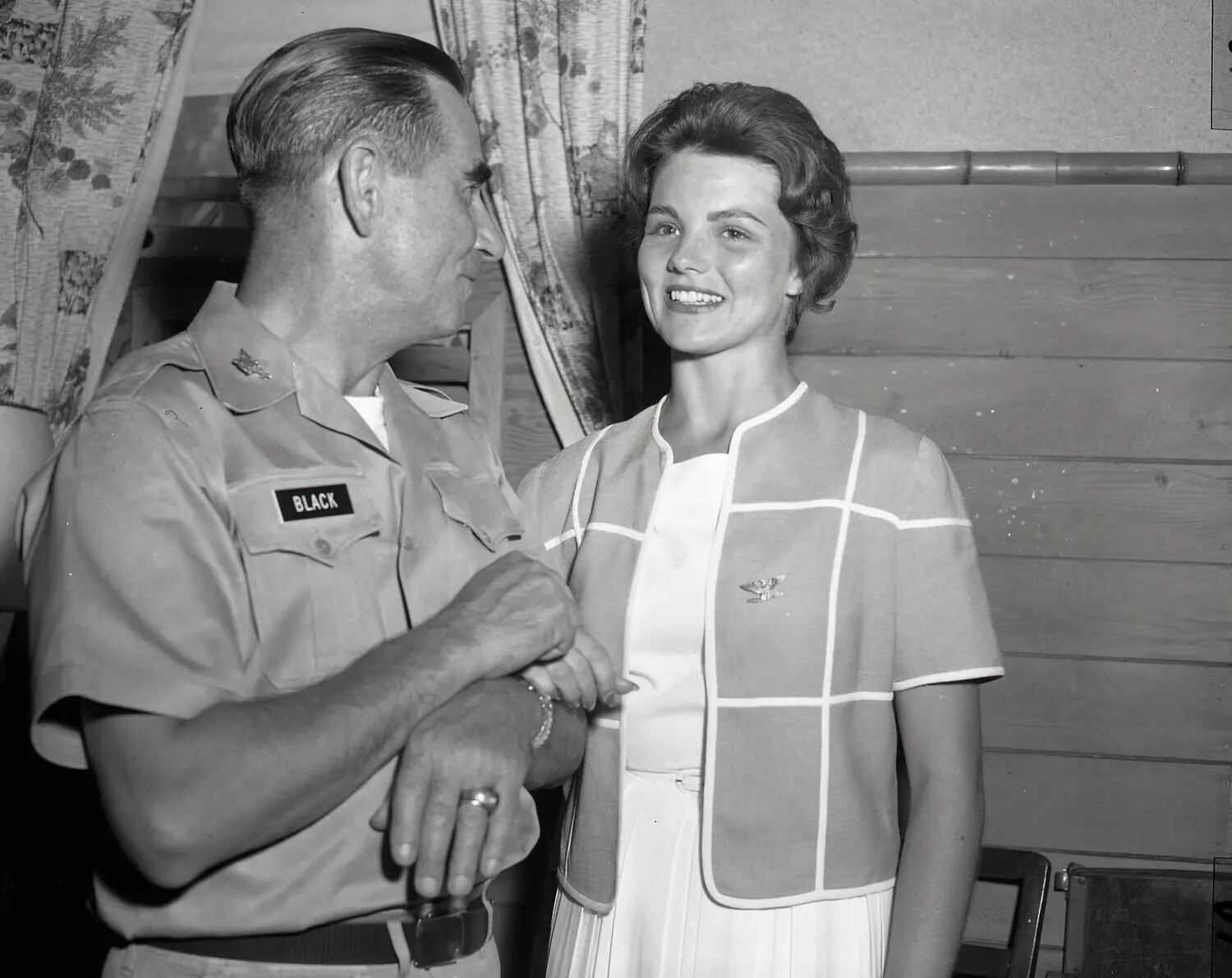 Officer 'Black' Converses with Miss California 1960 Suzanne Marie Reamo