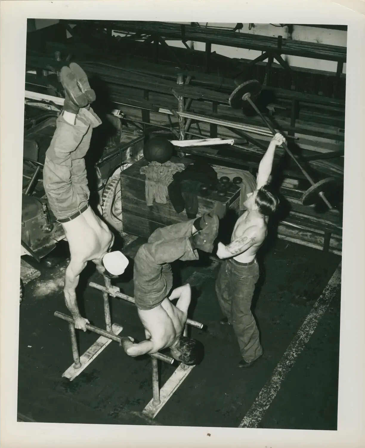 Sailors Exercising on Parallel Bars, USS Petrof Bay (CVE-80)