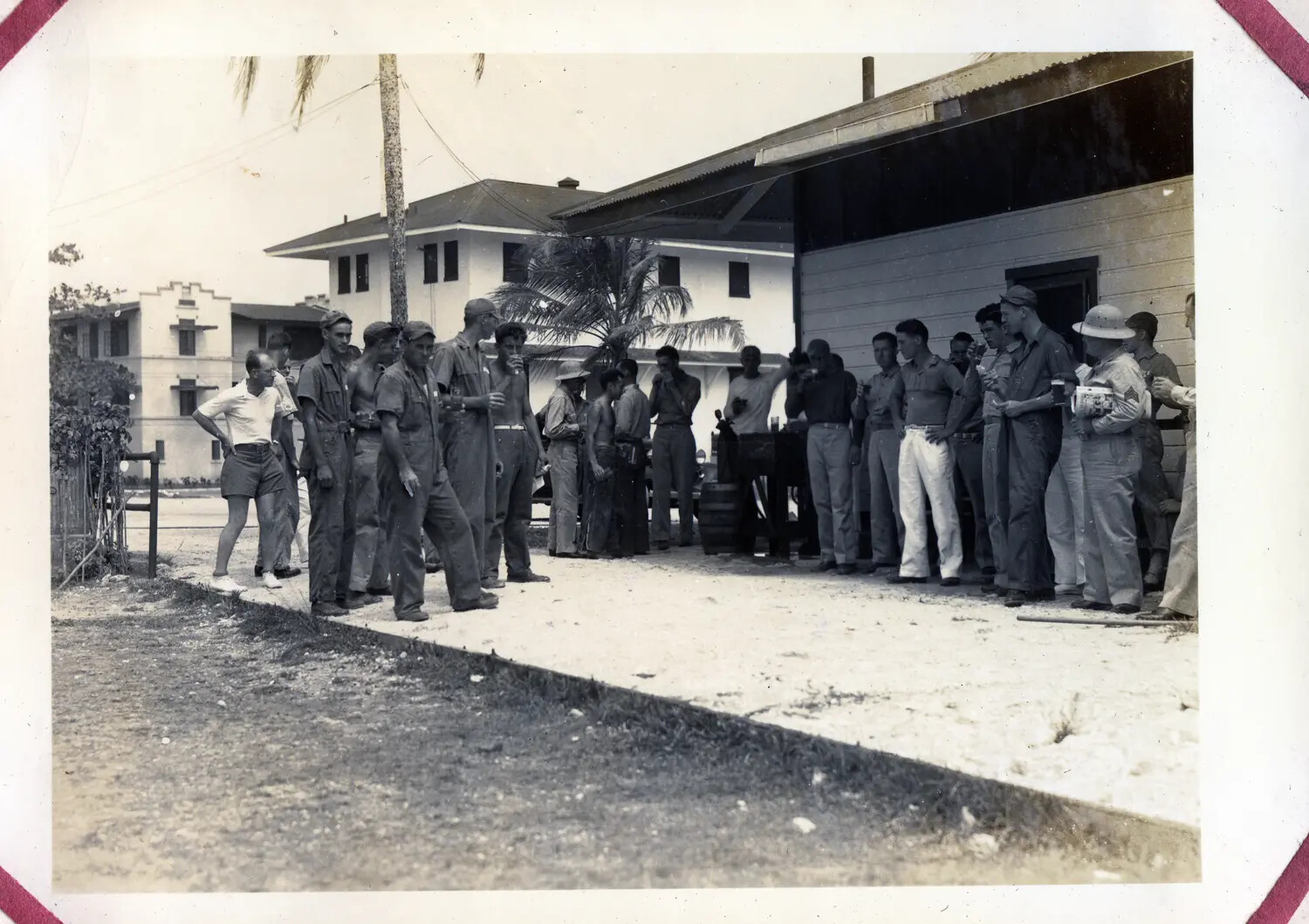 Servicemen Gathered Outside Barracks Building, WWII Panama Canal Zone Album