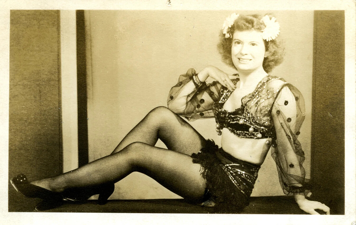 Studio Pin-Up Photograph of Showgirl in Sequined Costume, WWII Era