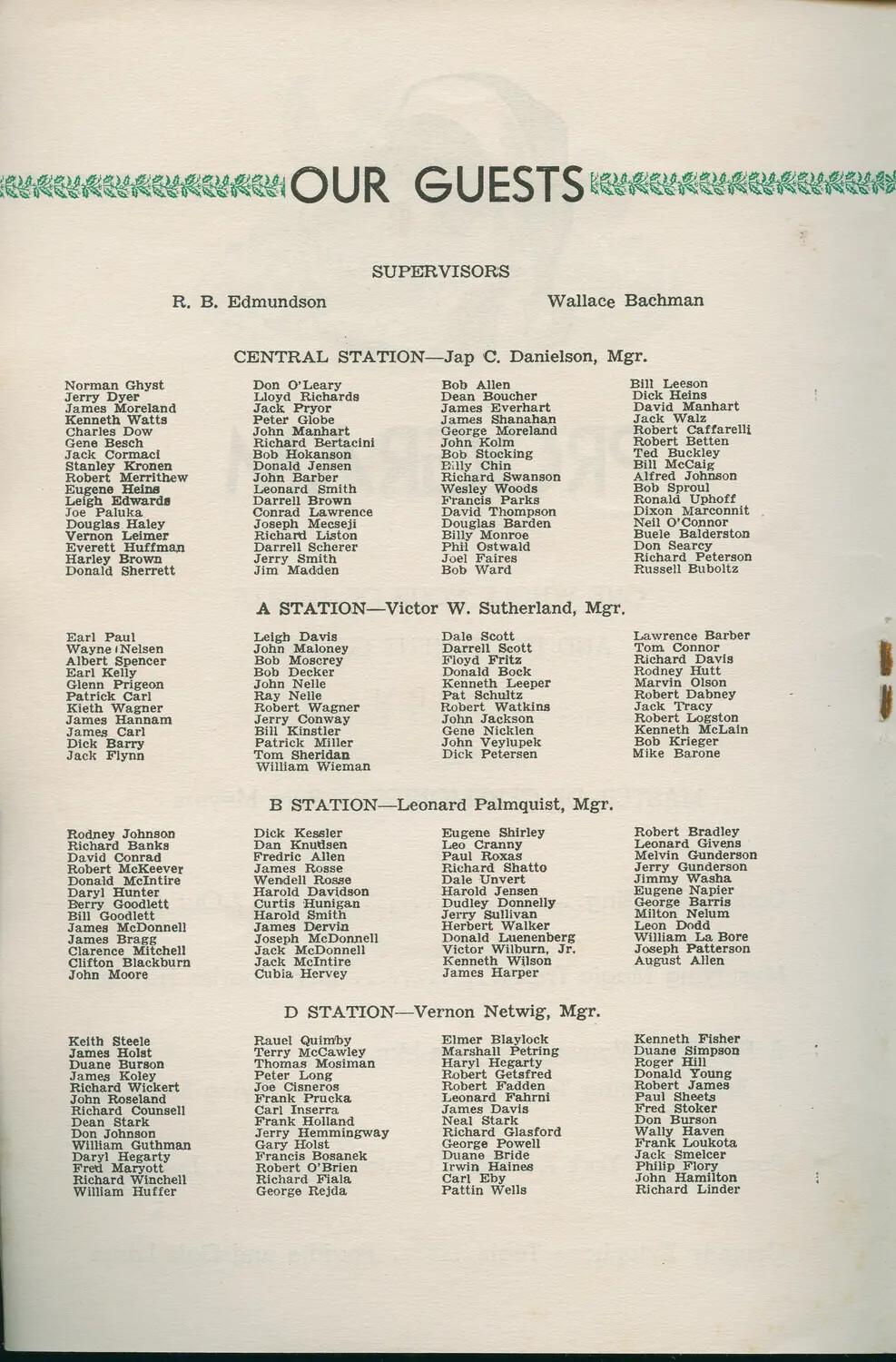 'Our Guests' Printed Roster Page, Volunteer Station Organization (WWII-Era Album Insert)