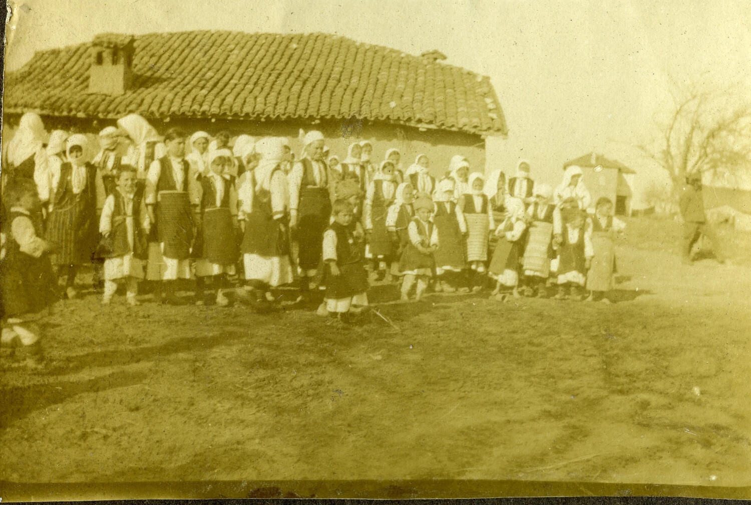 Balkan Village Women and Children in Traditional Dress, WWI French Aviator's Photo Album, Macedonian Front