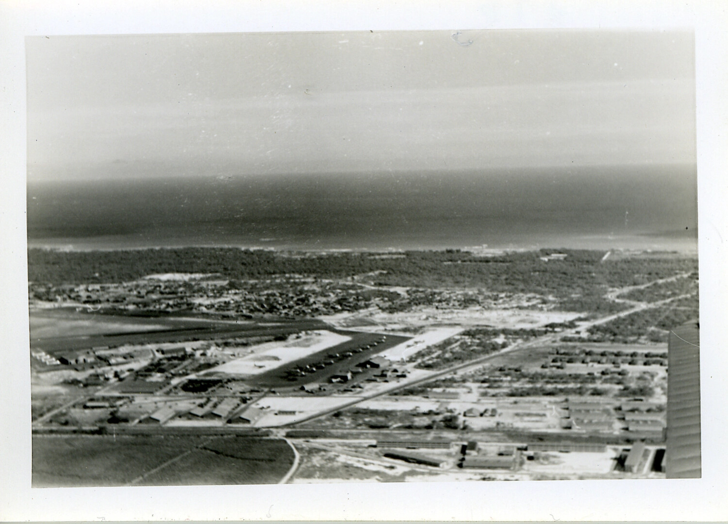 Aerial View of Coastal Military Airfield and Base Complex, Hawaii, WWII Era