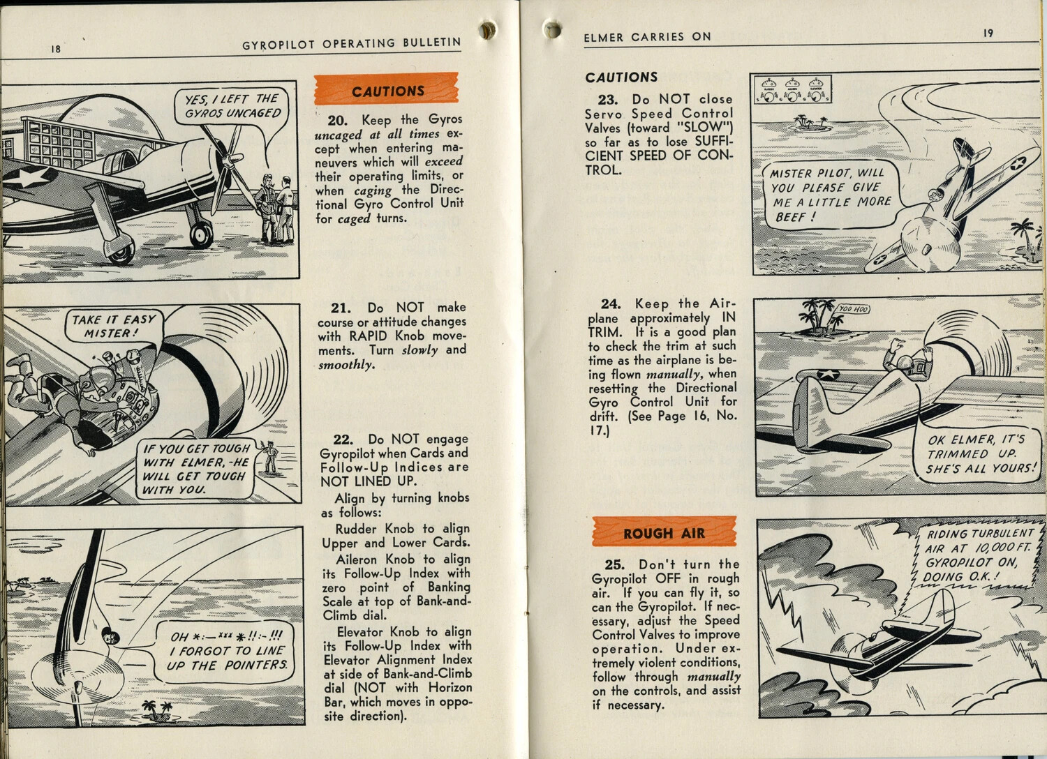 Gyropilot Operating Bulletin, Pages 18-19 — 'Elmer Carries On' Illustrated Training Comic